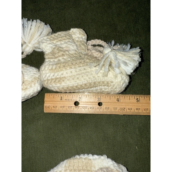 Vintage Handmade Crochet Baby Booties & Bonnet Set - Bow, Ruffle, Tassel - Picture 7 of 8